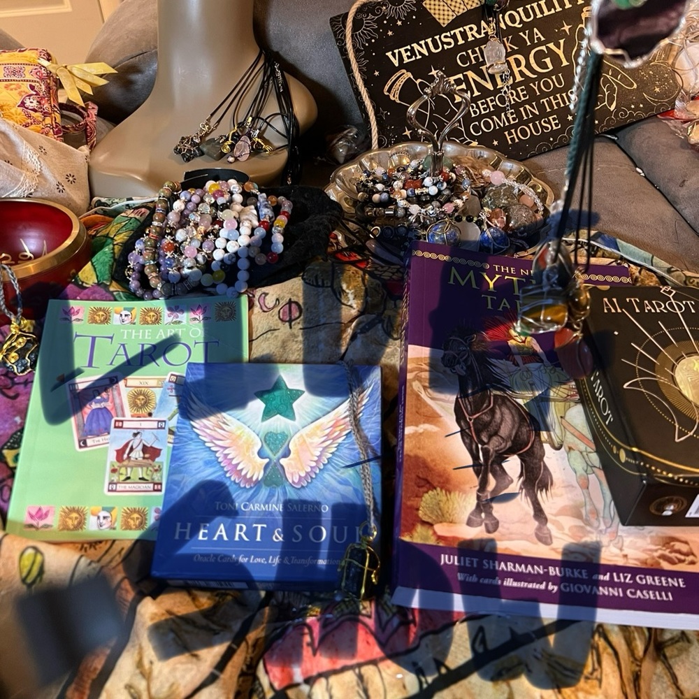 HAND CRAFTED CRYSTAL JEWELRY, TAROT Card READINGS crystal towers and palm stones